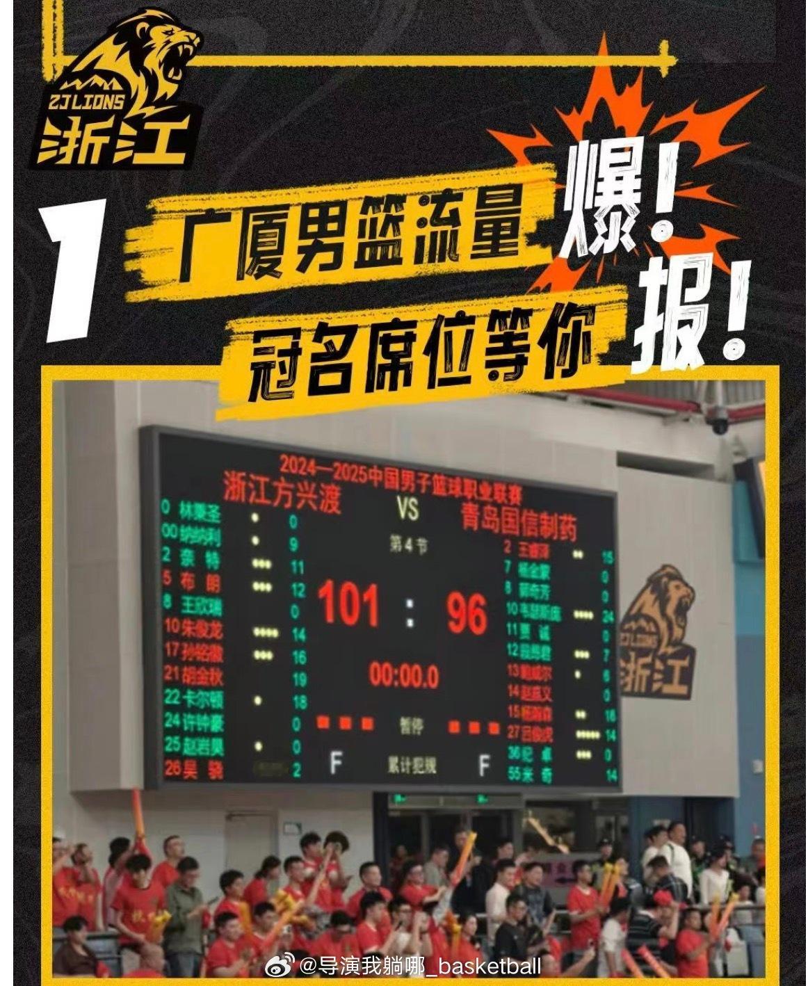 卫冕冠军浙江广厦目前还没有球衣广告赞助商和冠名商，发布招商广告：金主爸爸要啥我们