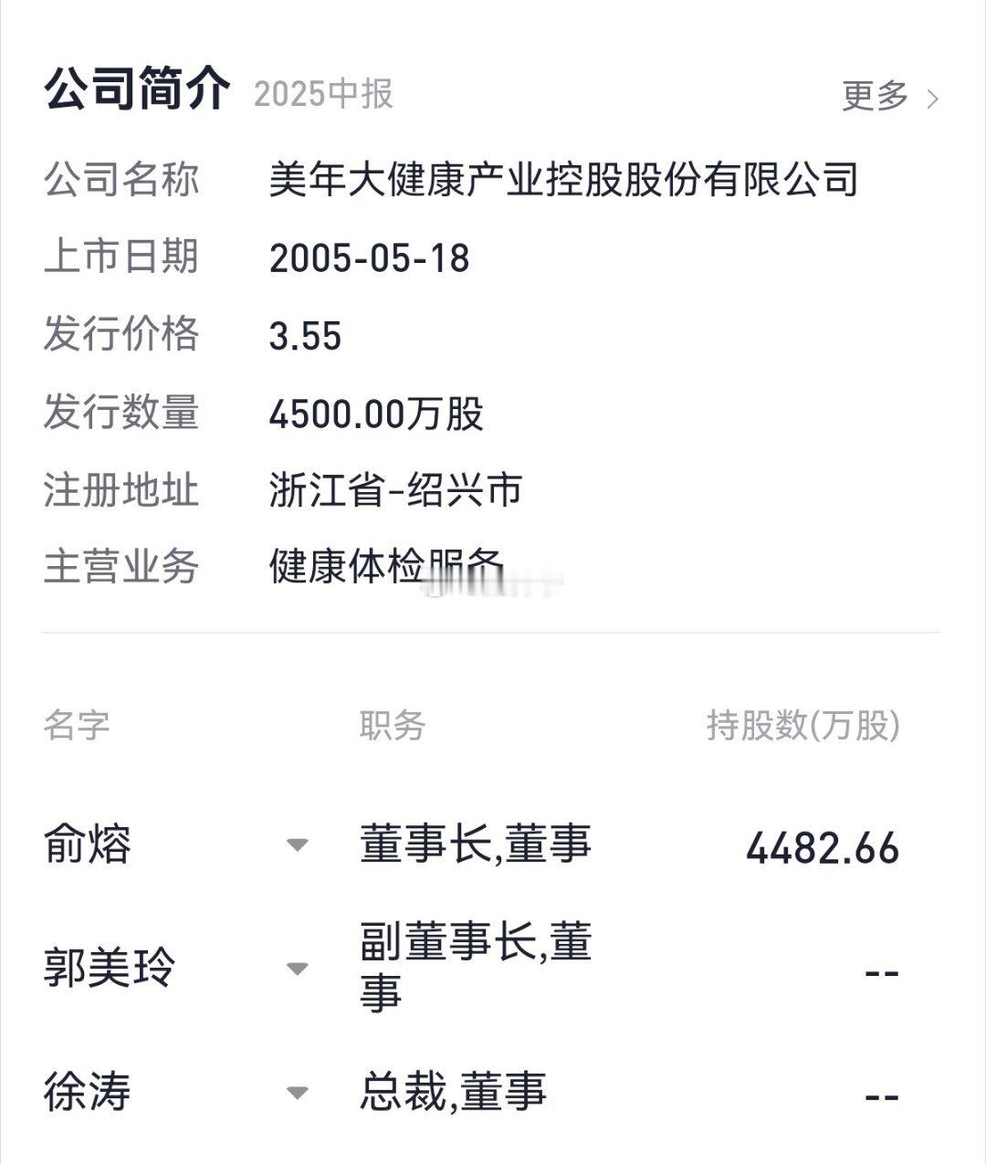“民营体检一哥”【美年健康】成了咱绍兴的公司：今年7月，其注册地由江苏南通，迁址