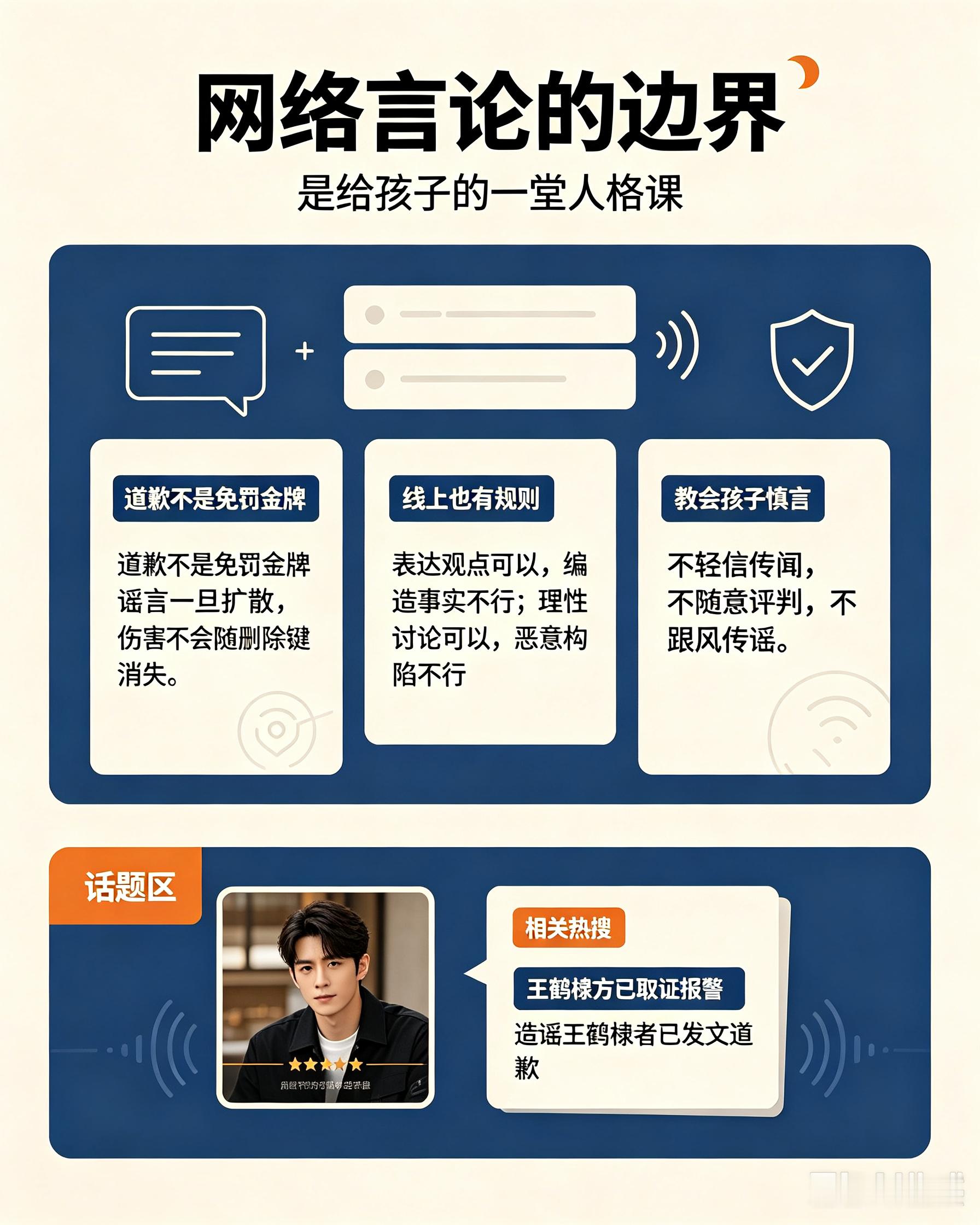 【网络言论的边界，是给孩子的一堂人格课】刷到王鹤棣被造谣、对方发文道歉这条热搜，
