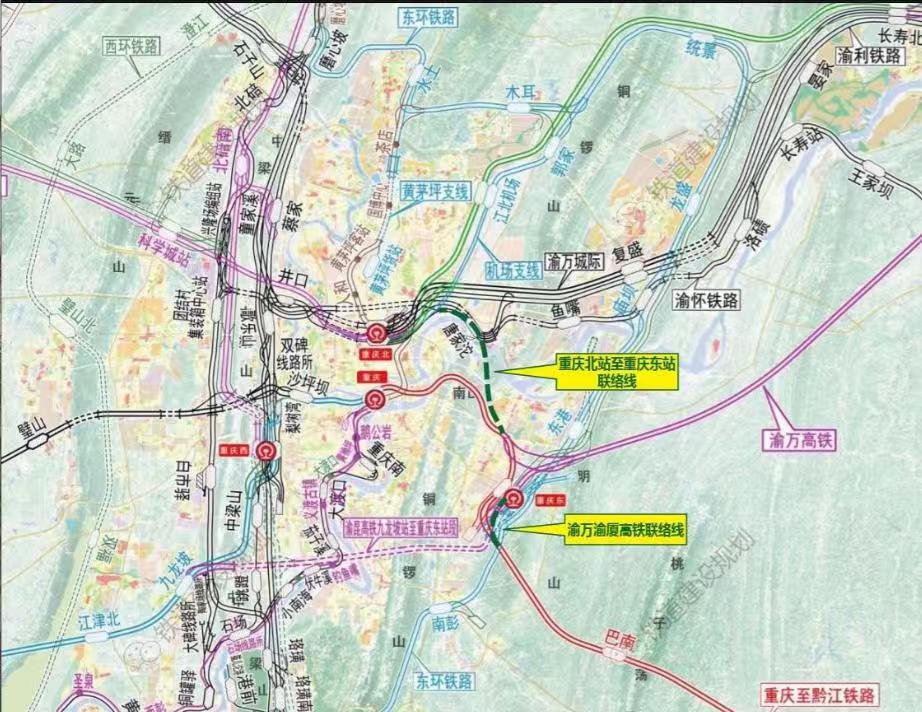 重庆北—重庆东高铁联络线，高清图出来了
重庆北—重庆东高铁联络线，由重庆铁路投资