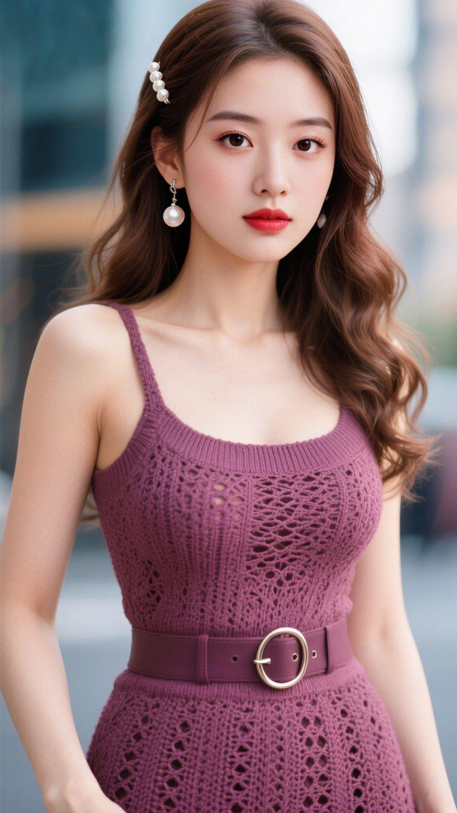 《紫裙浸着街隅柔》
 
街隅的风裹着轻软气息漫过楼宇，她立在浅光里，紫裙如柔雾般