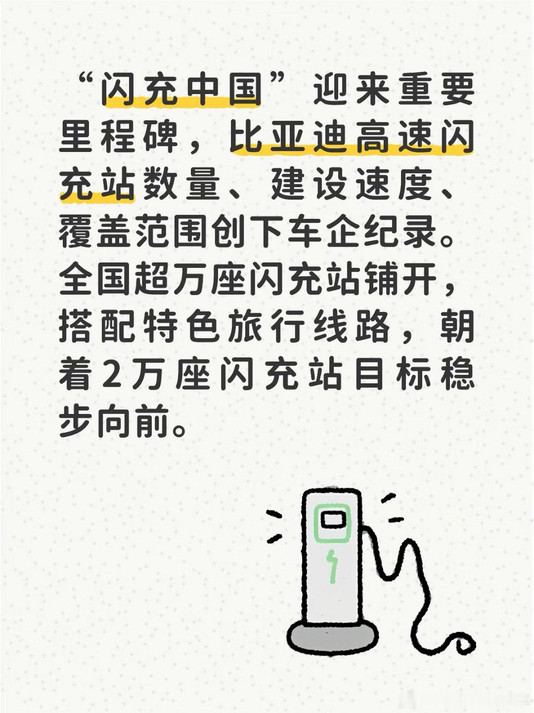 “闪充中国”迎来重要里程碑，比亚迪高速闪充站数量、建设速度、覆盖范围创下车企纪录