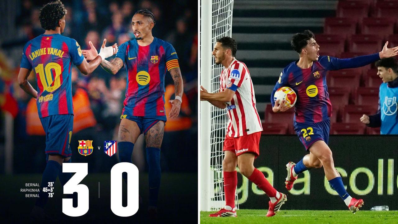 国王杯：巴萨主场3-0，总比分3-4马竞，无缘决赛。
贝尔纳尔双响，拉菲尼亚点射