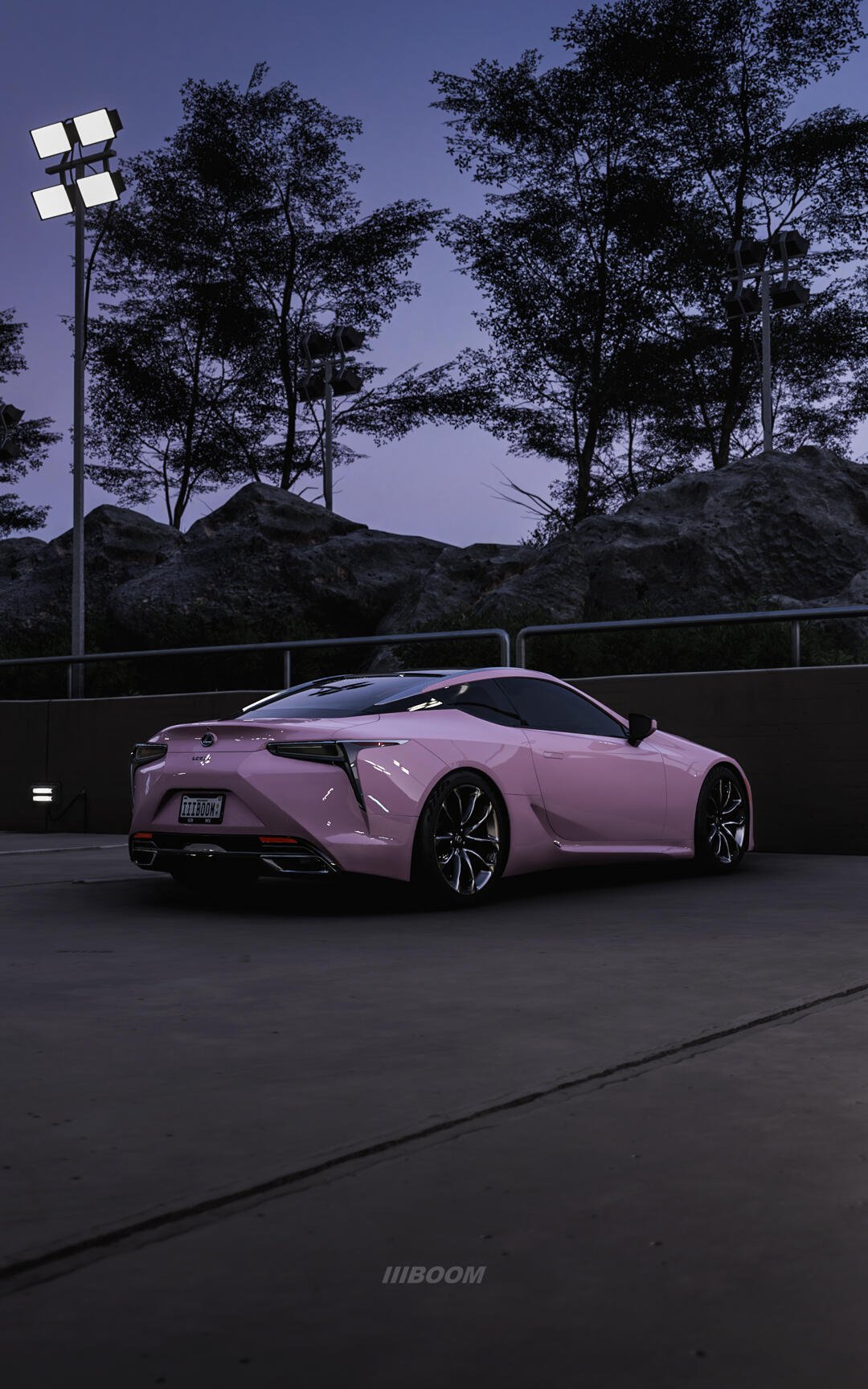 暮色旷野，粉色 LC500 登场，柔润车漆藏着 GT 跑车的凌厉美学。 ​​​