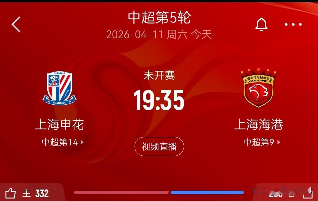 焦点战！中超第5轮上海双雄德比裁判安排及转播平台。

4月11日晚，2026中超