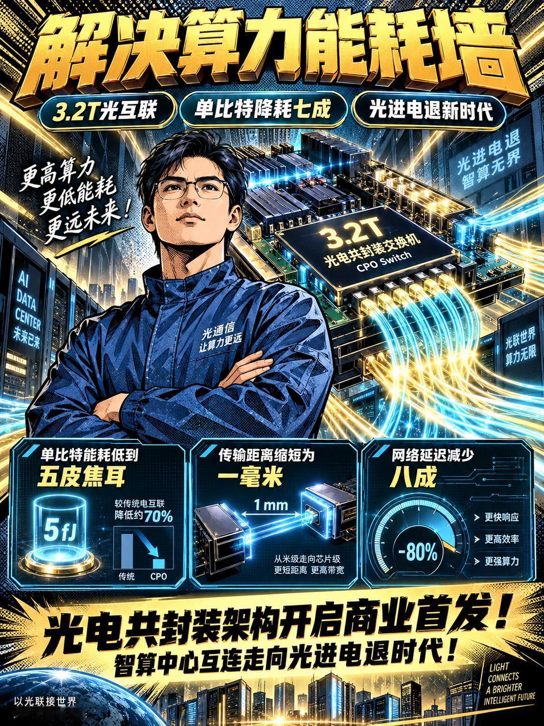 光博会迎来3.2T架构重磅首秀，CPO技术打破算力能耗墙
当前人工智能万卡算力集