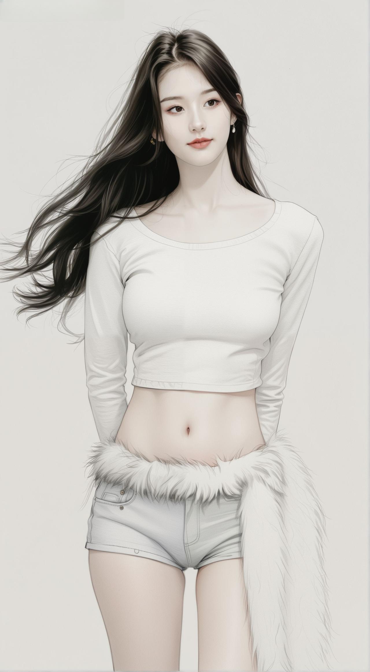 温柔甜美的少女，白色上衣搭配毛绒外套，尽显冬日温暖。