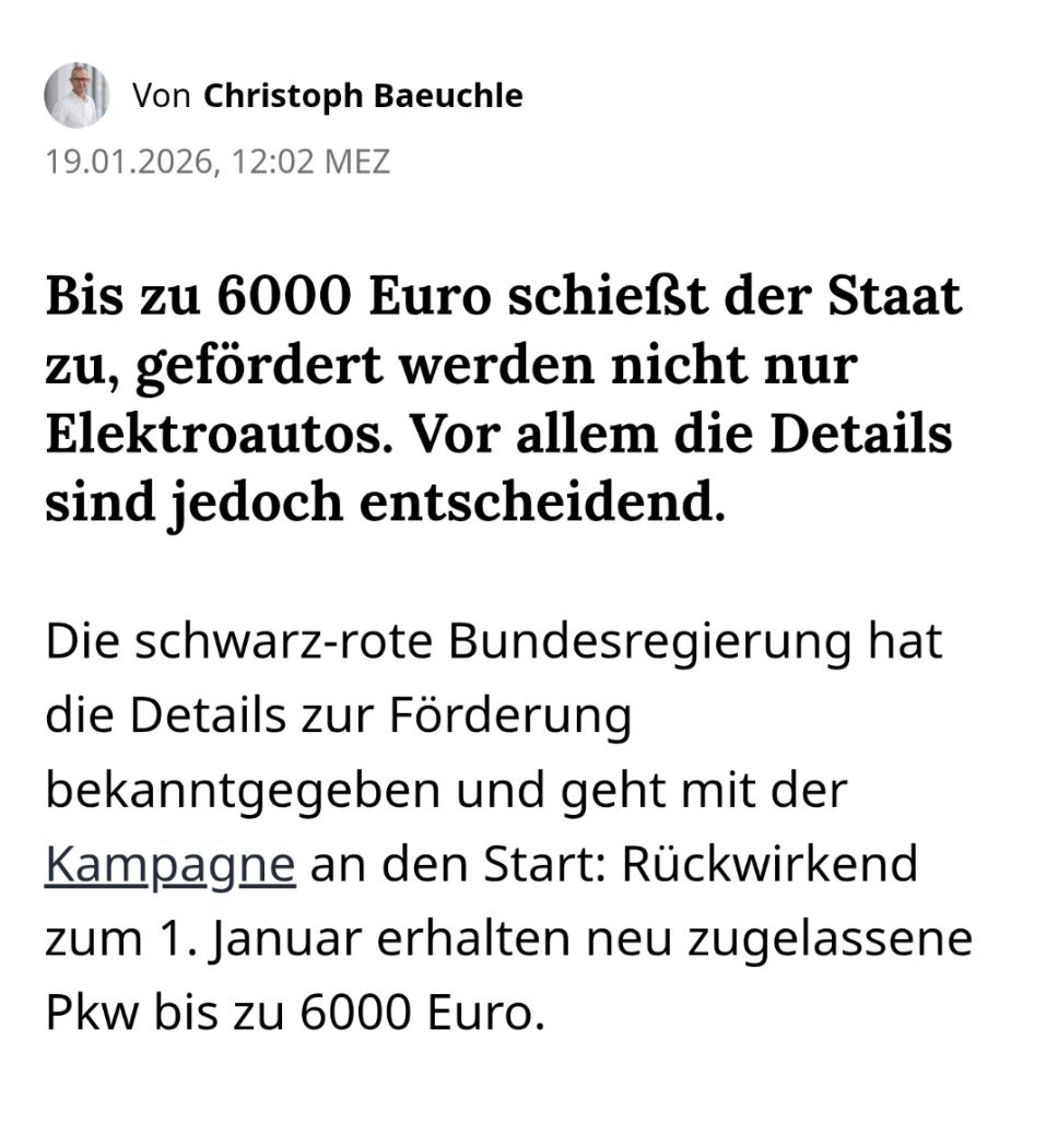 德国推出基于收入的新补贴，电动车、插电混动和增程车型最高可获6000欧元，预算3