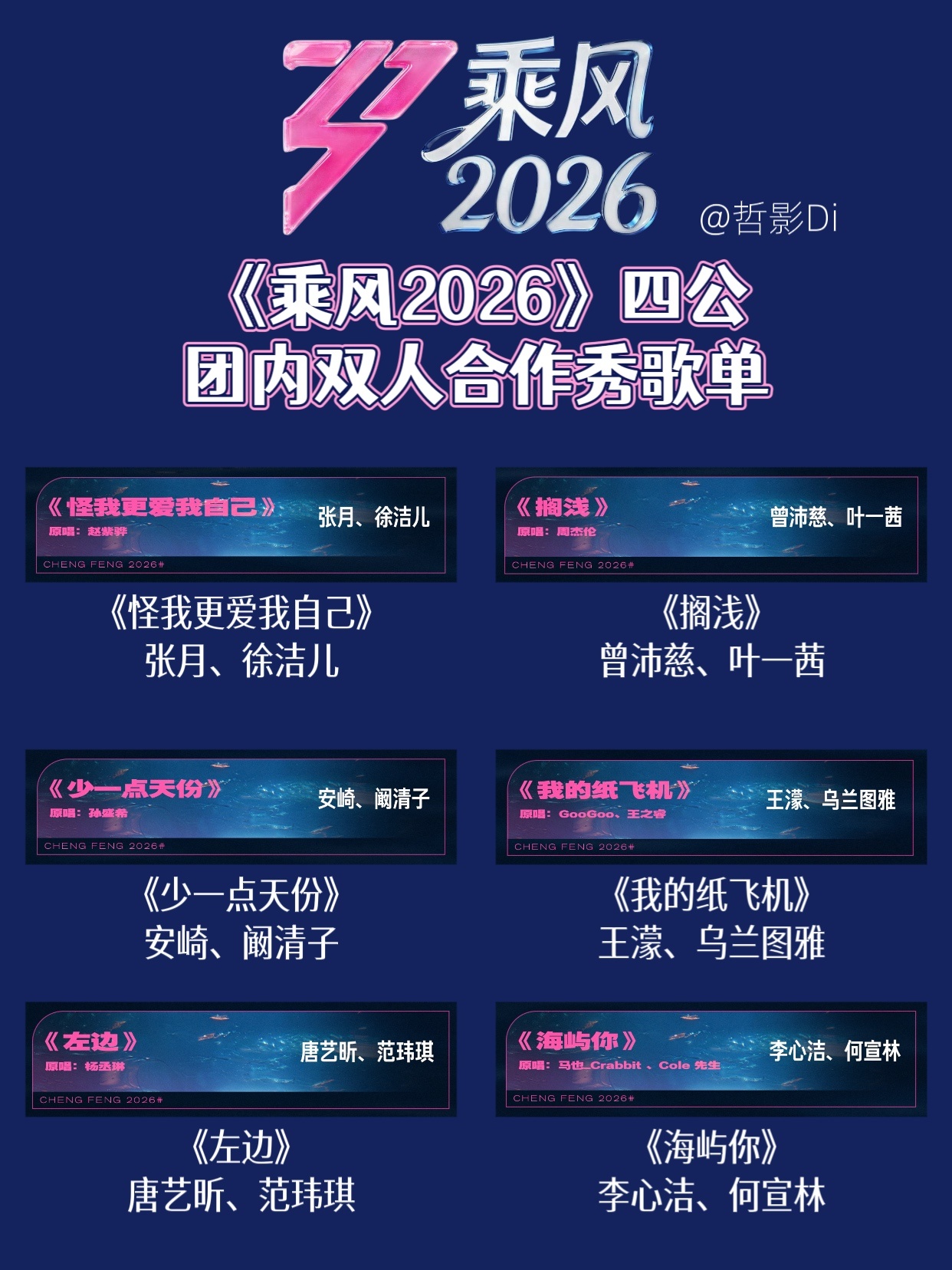 乘风团内合作秀《乘风2026》四公团内双人合作秀今晚来袭，四公最终竞演结果直播揭