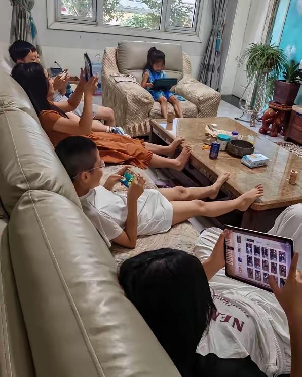 现实就是这样 节日我们家庭聚会 想着孩子们能见面好好的玩玩 可是一人抱一个手机 