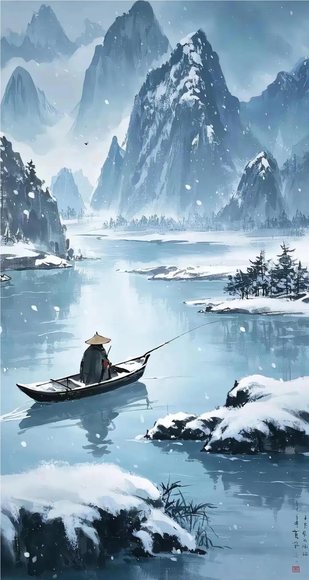 上联：孤雁横天，独将斜阳书作字；
下联：单钓寒江，一杆沐雪染成画。