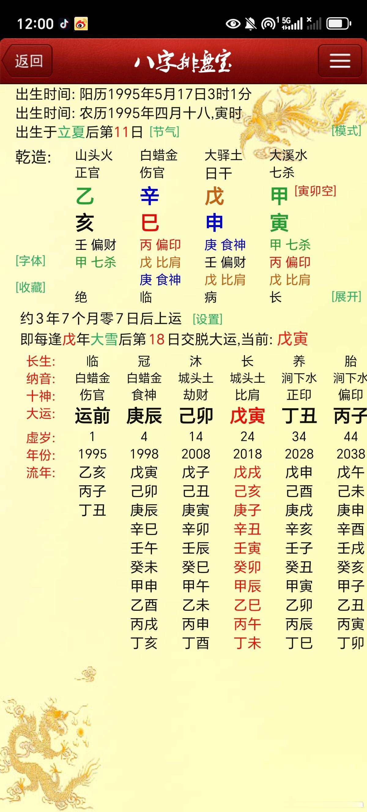 四冲又如何，配合好一样成二代，家境数亿，制官杀成格局。可惜后继无力局[心][心]