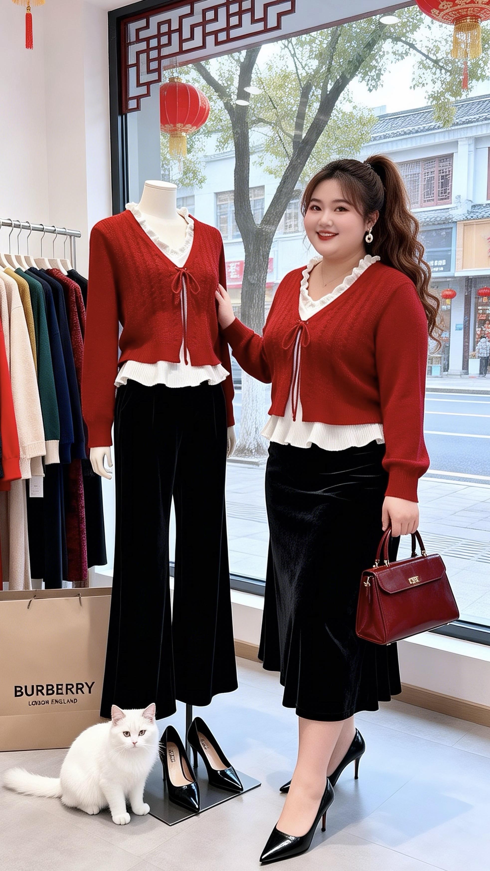 大码穿搭红色毛衣新年好运红我先穿上了胖妹妹的冬季有效穿搭冬日穿搭一周不重样