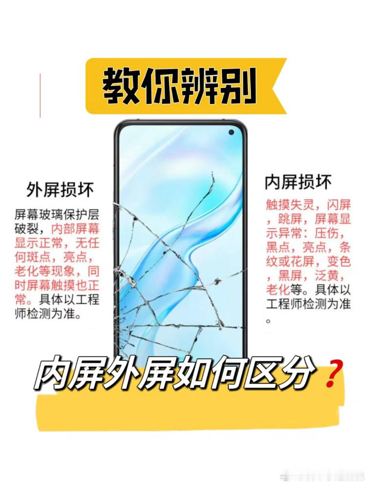 如何区分手机内外屏屏幕坏了一般分两种情况: 一种是换内屏，屏幕已经出现漏液，显示
