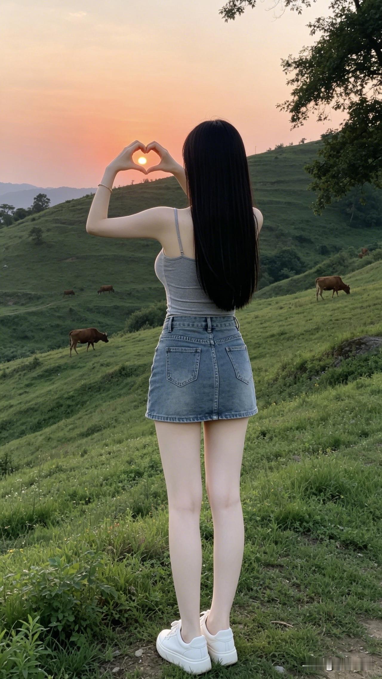 ：对面的男牛🐮看过来，这边的女孩已娇羞[害羞]，对面的夕阳已停下，这边的女孩被