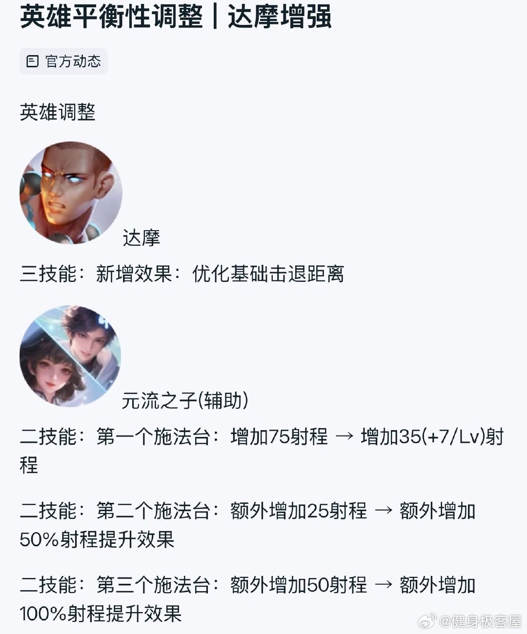本周正式服英雄调整更新王者达摩增强 元辅平衡王者达摩增强王者资讯创作团王者荣耀 