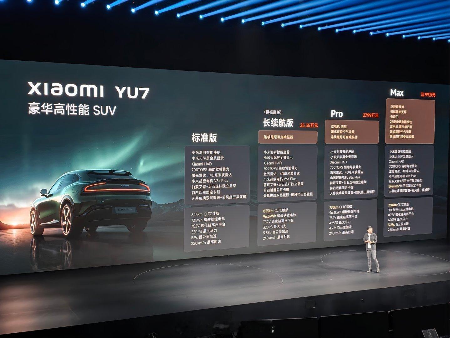 今天正式发布的小米YU7 标准版，是三年前就做好的版型。雷总说去年没发出来是个错