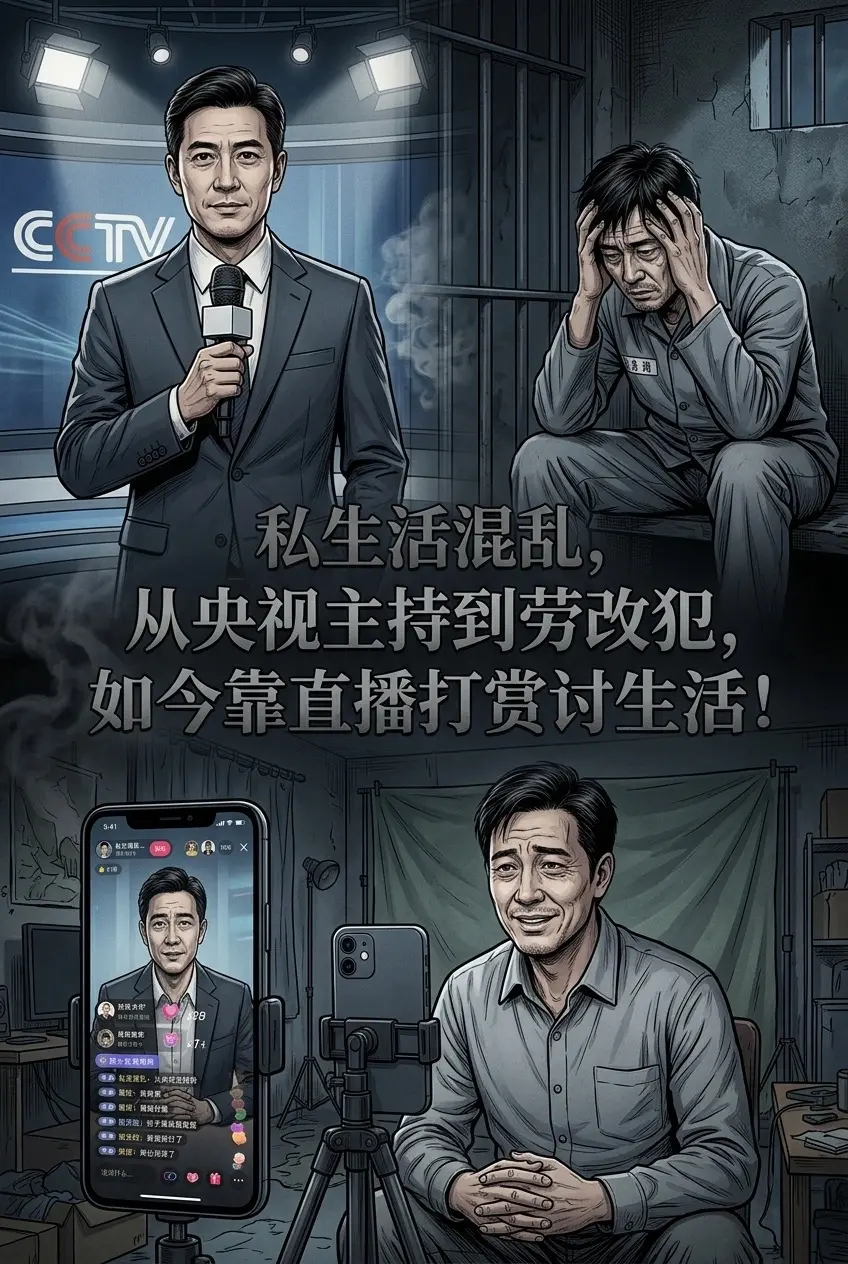 私生活混乱，从央视主持到劳改犯，如今靠直。播打赏讨生活