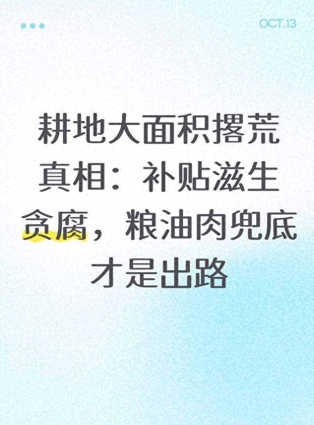 耕地大面积撂荒真相：补贴滋生贪腐，粮油肉兜底才是出路