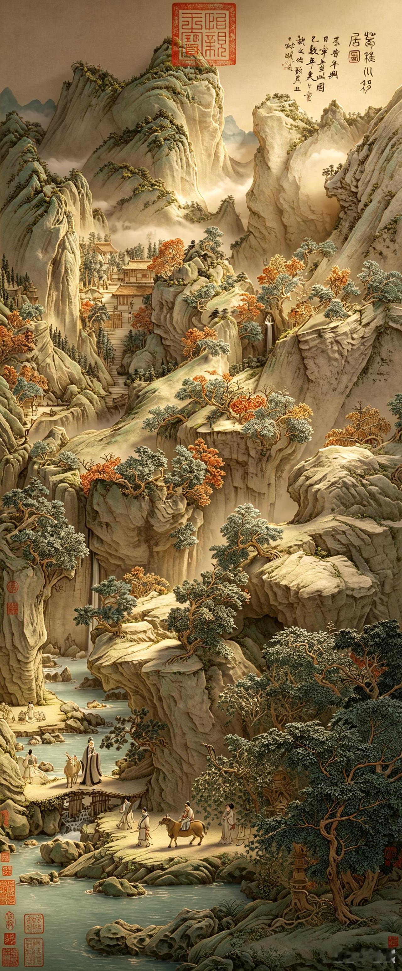 葛洪进山修道，一家人骑着牛、赶着马，帮他搬家，一行人搬出了“大片感”！（元 王蒙