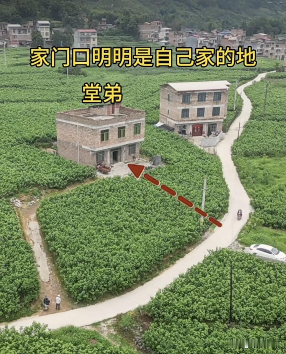 家门口明明是自己家的地，
最后堂弟却现在从右边绕一下，
堂弟为什么这样修路呢⁉️