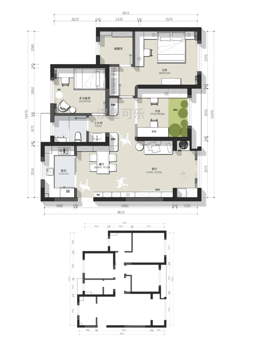 户型优化/小户型三室平面方案设计