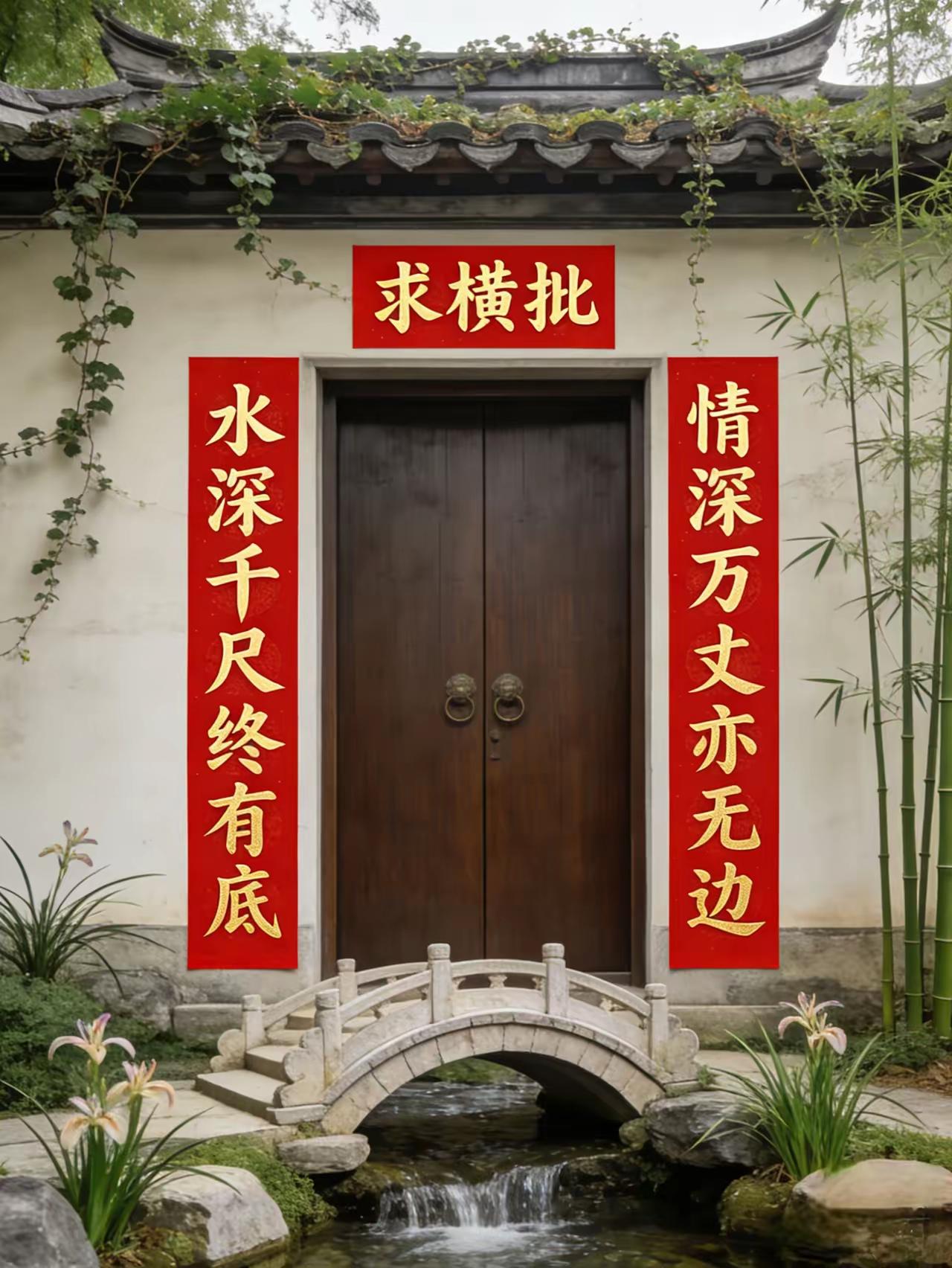 今天在朋友家后院，看到门口贴出一副对联，可惜横批空缺着，至今没人能解，都说头条里