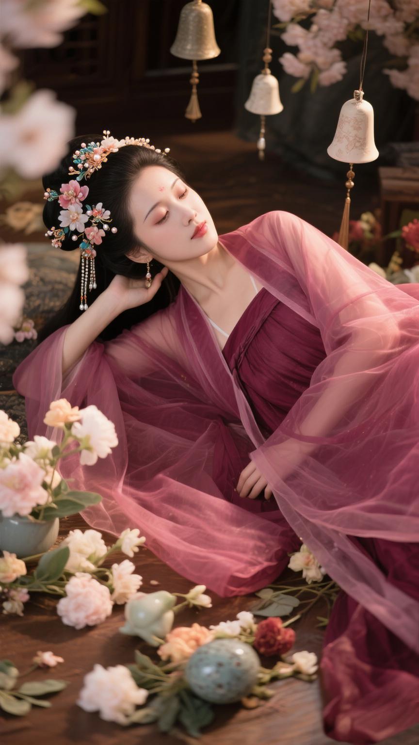 《醉花阴·绛纱凝香》
 
绛绡轻笼春衫薄，花落阶前寞。
铃语碎春风，一晌慵眠，香