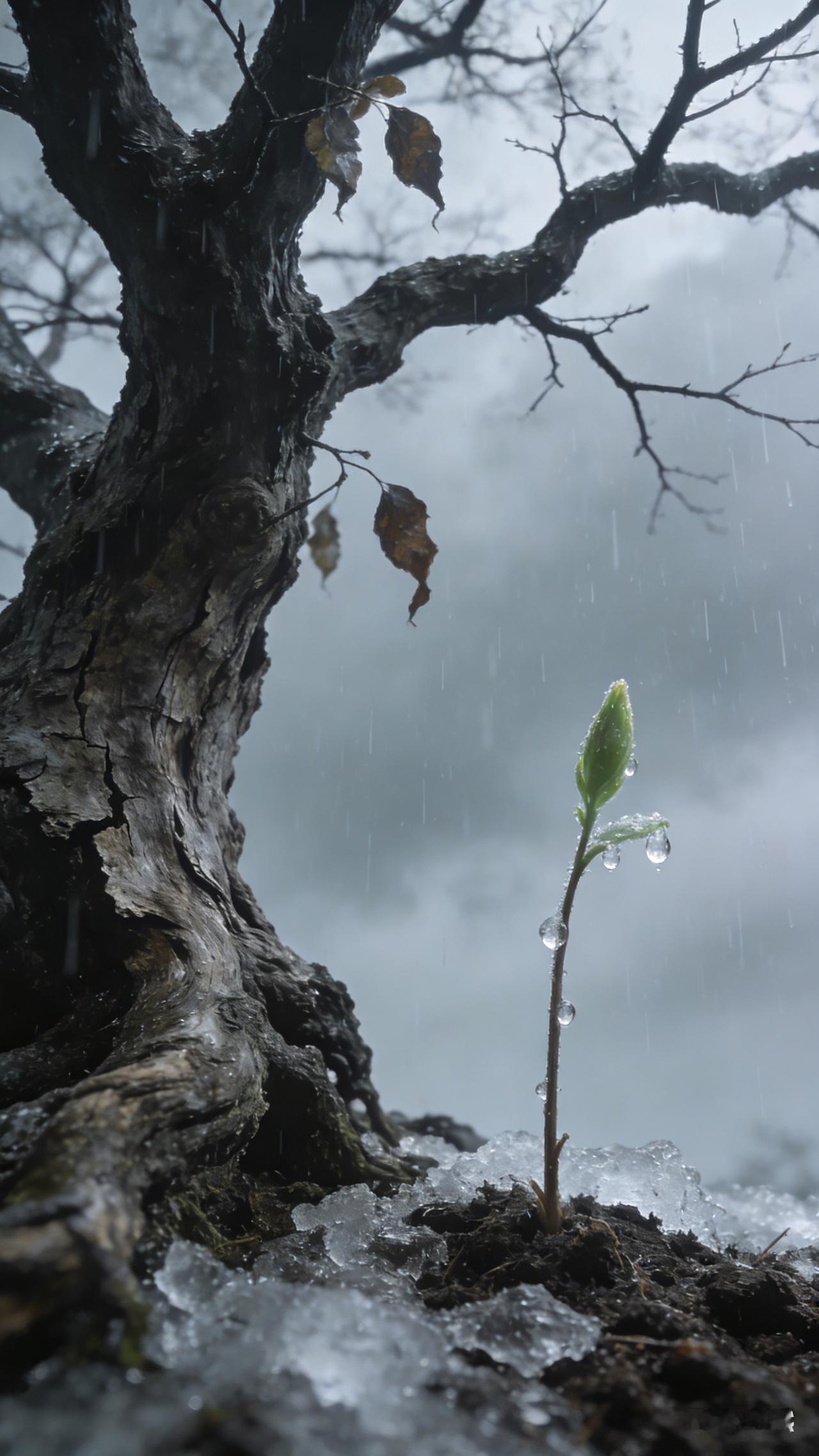寒风欺老树，冰雨虐新芽
寒对冰。风对雨。欺对虐。老对新。树对芽。我的这幅对联体现
