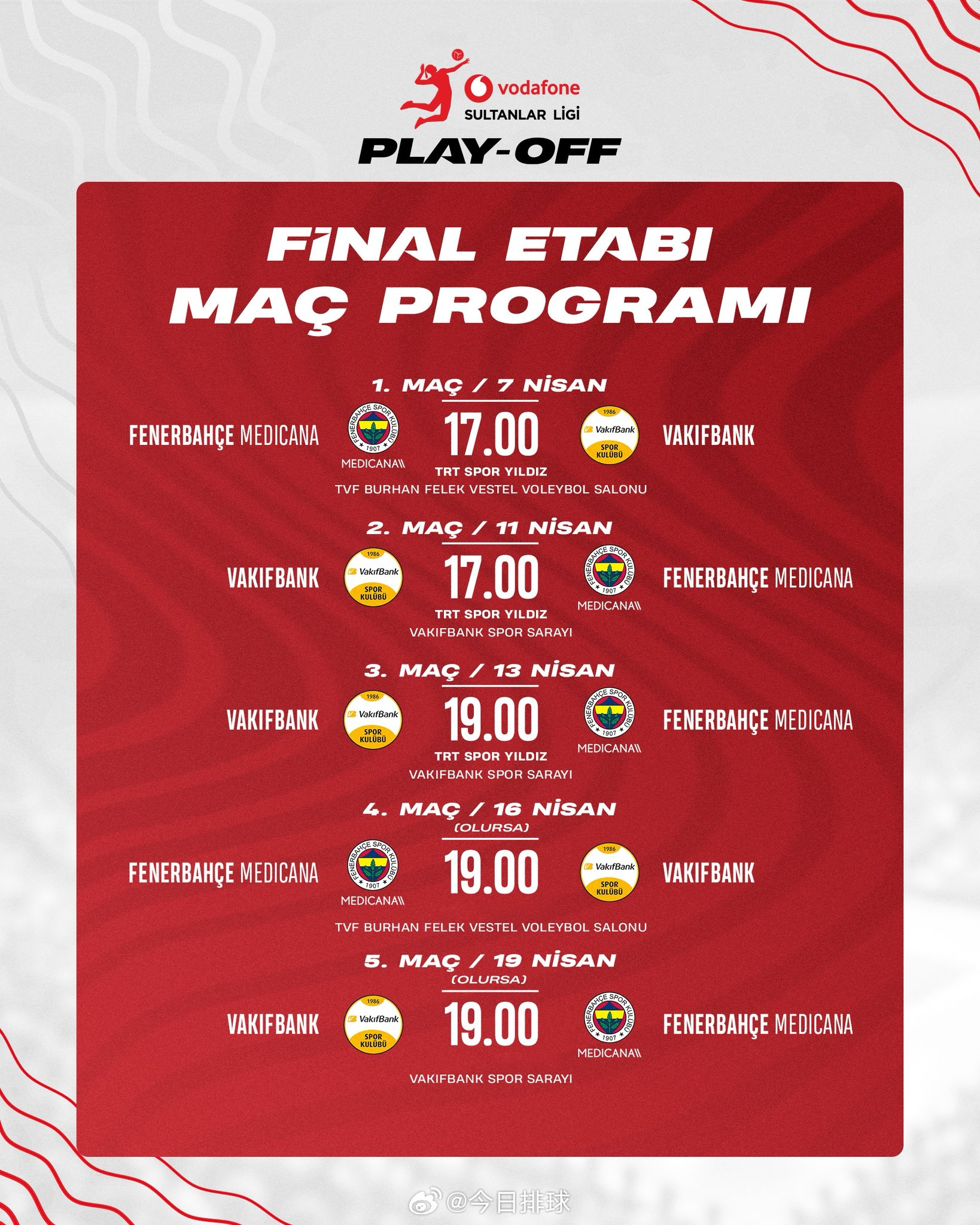 2025-2026女排土超 决赛竞赛日程（北京时间）：4月7日（二）第一场22: