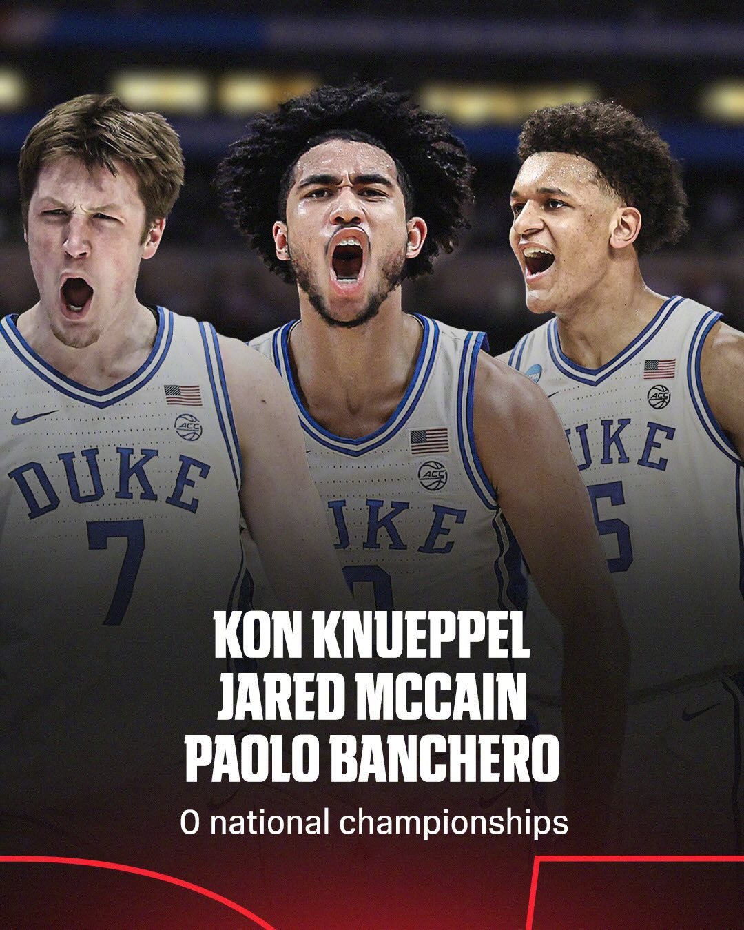 杜克大学上一次拿到疯三冠军还是2015年，在这之后进入杜克的这些球员都没能实现这