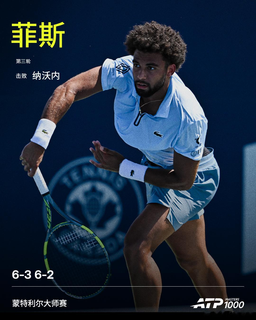 菲斯晋级16强ATP1000 蒙特利尔大师赛男单第三轮，18号种子菲斯直落两盘以