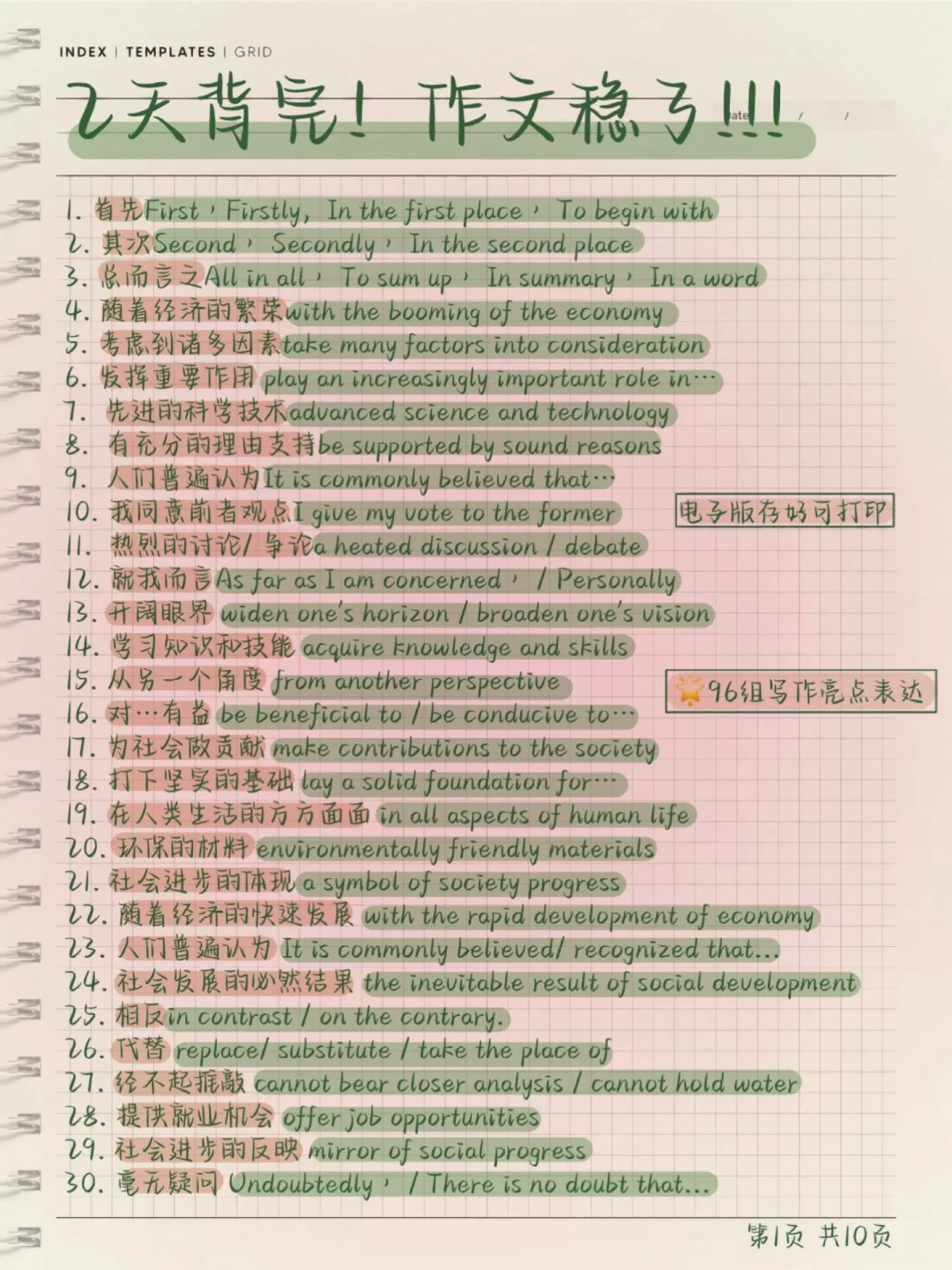 超惊艳的英语作文万能句总结！！！！