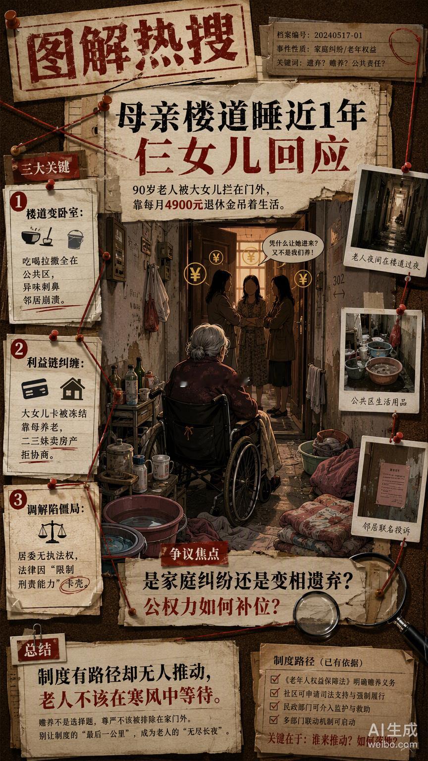 上海长宁那辆在楼道里停了一年的轮椅，成了基层治理最尴尬的注脚。90岁的韩阿婆被大