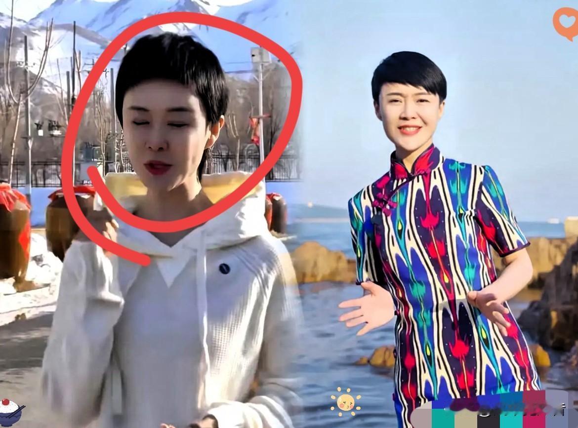 贺娇龙的直播视频里，几乎找不到她穿同一件衣服的画面。
雪地里是米白色针织衫。
草