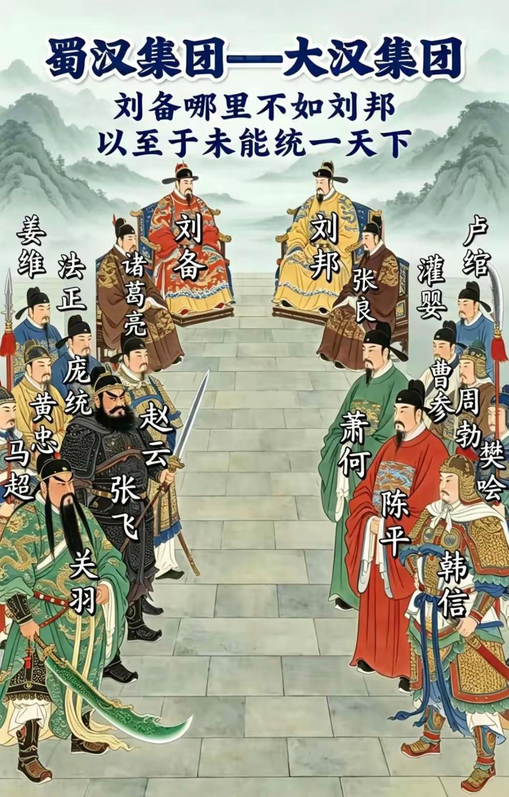 刘备集团哪里不如刘邦集团了？为啥刘备只能偏安一隅呢。
有人说，时也命也。
也有人
