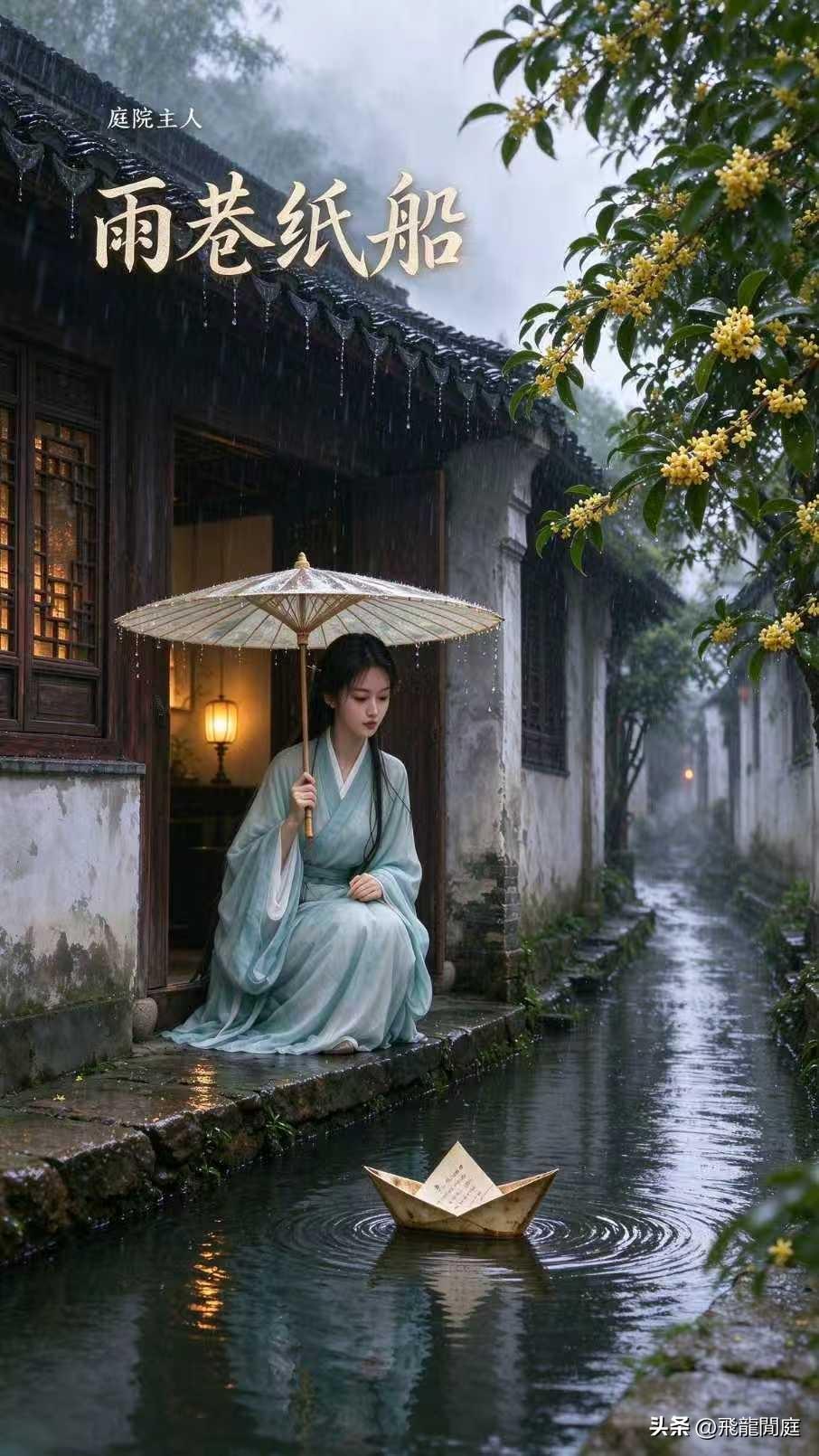 歌曲《雨巷纸船》 歌词原文

雨落青石巷，伞沿轻轻晃
你说回来那天，桂花正好香