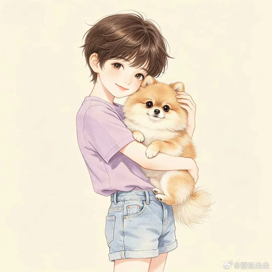 狗狗与男孩～治愈系卡通头像 