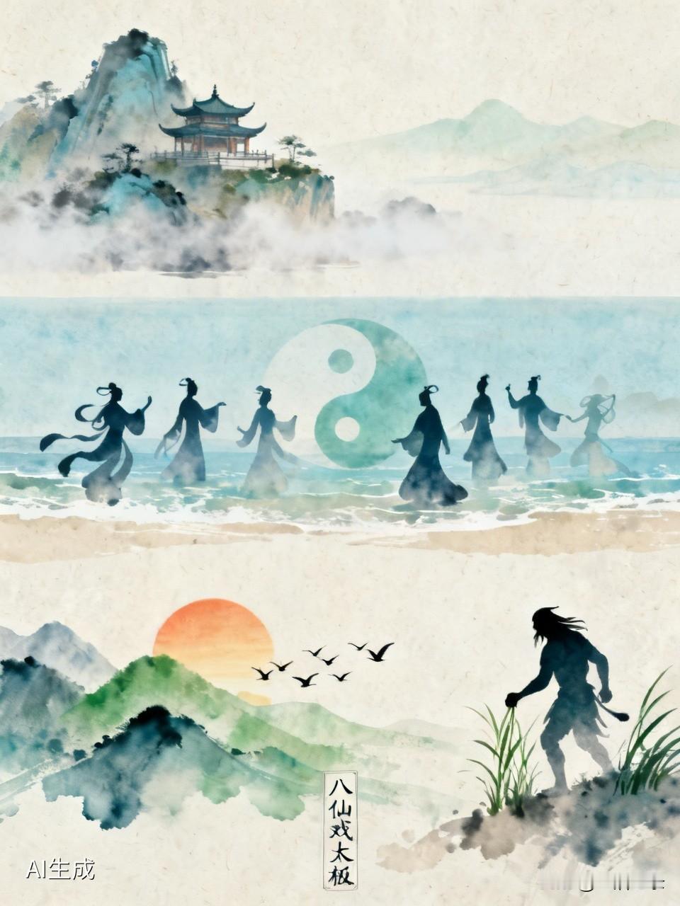 “岭上楼台浮晓雾，海边八仙戏太极。日出山间鸟唱歌，神农抓草正归时。”这几句诗勾勒