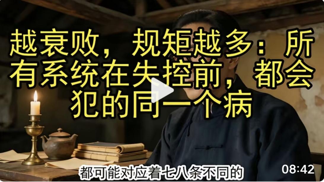 “越衰败，规矩越多”，就如每一个人都是一个独立的小宇宙，正常情况下，该吃就吃，该