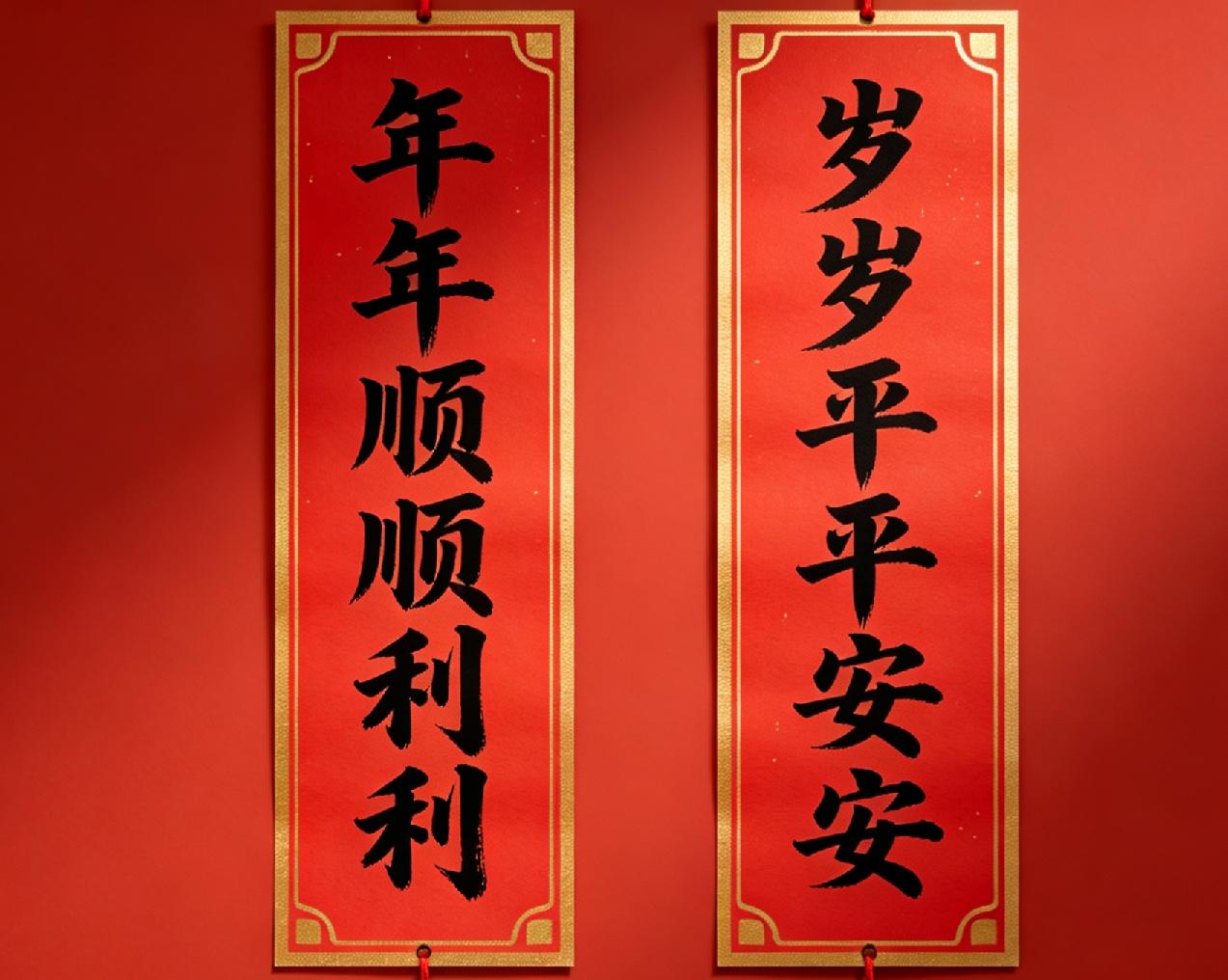 年年顺顺利利，求下联我先来，岁岁平平安安，日日开开心心。