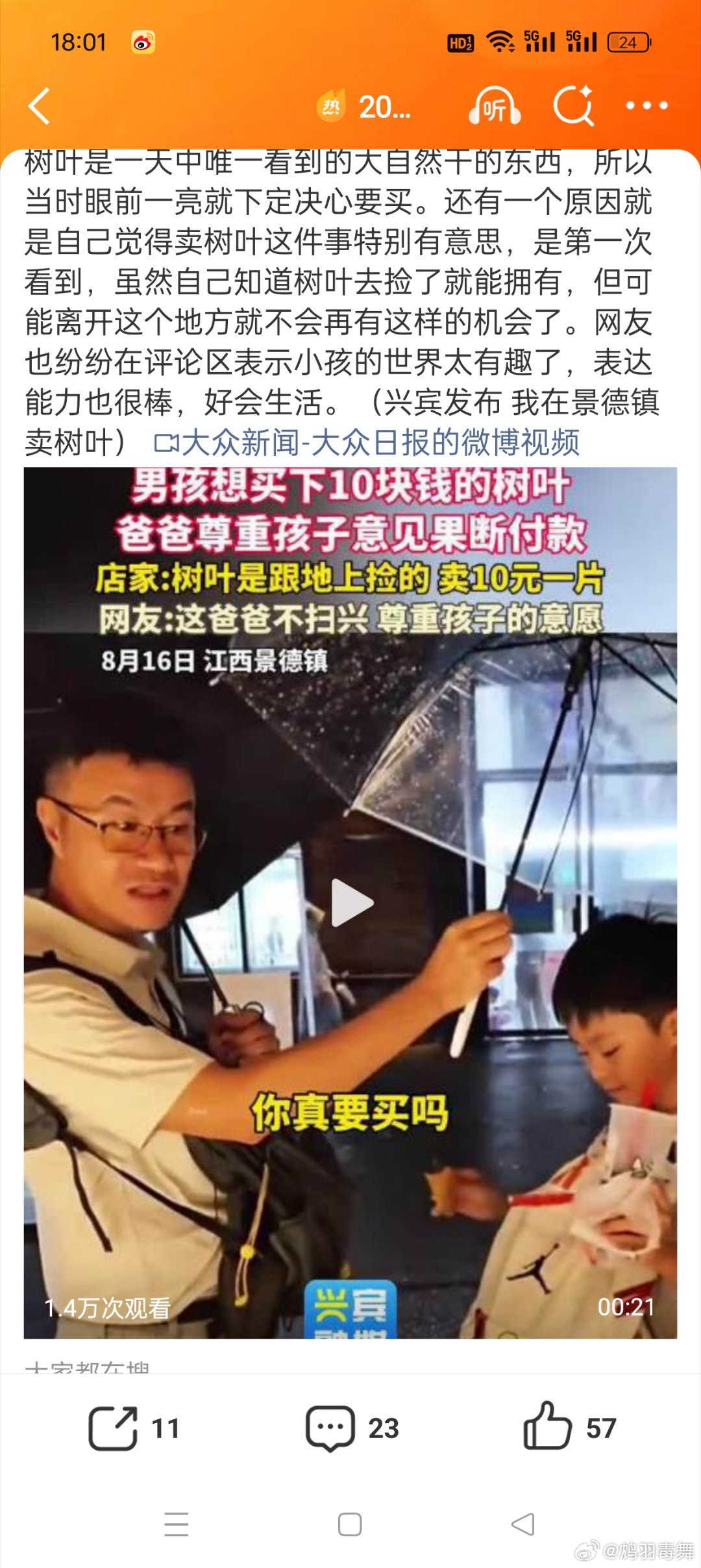20元买两片树叶男孩认真回应购买原因有的网友觉得这是一件很艺术的事，男孩买的不是