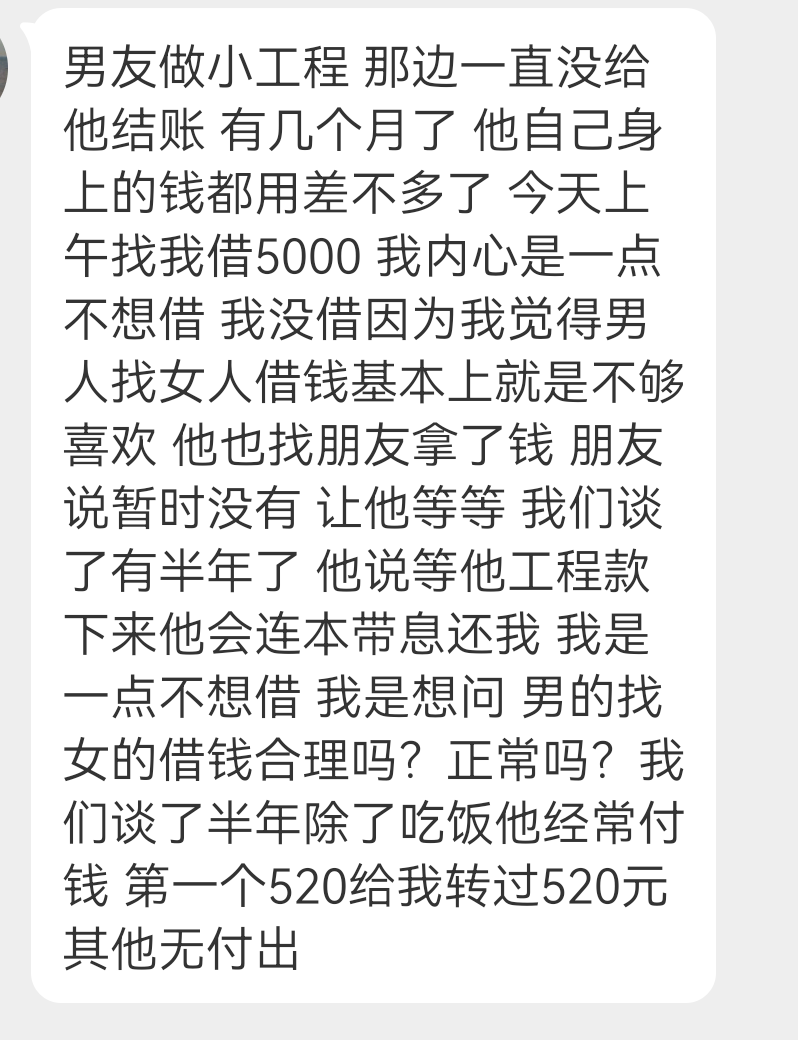 投稿 男的找女生借钱合理吗 ​​​