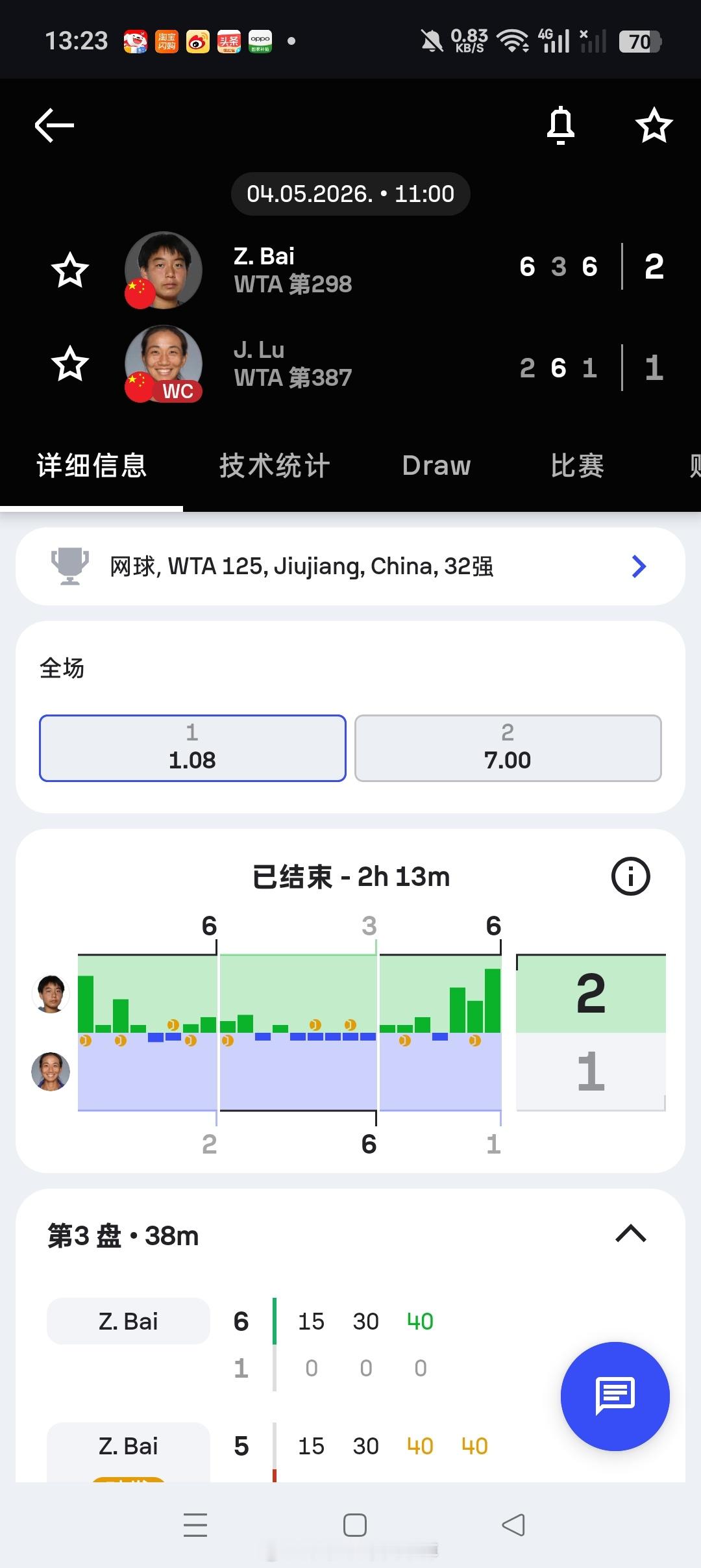 小花小草资讯 【🇨🇳九江WTA125】女单正赛第一轮🇨🇳白卓璇6-23-