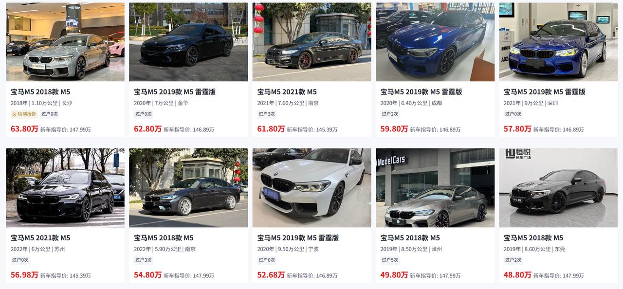 老有朋友私信我：“我看二手平台上那台宝马M5才开了几千公里，价格比新车指导价低了