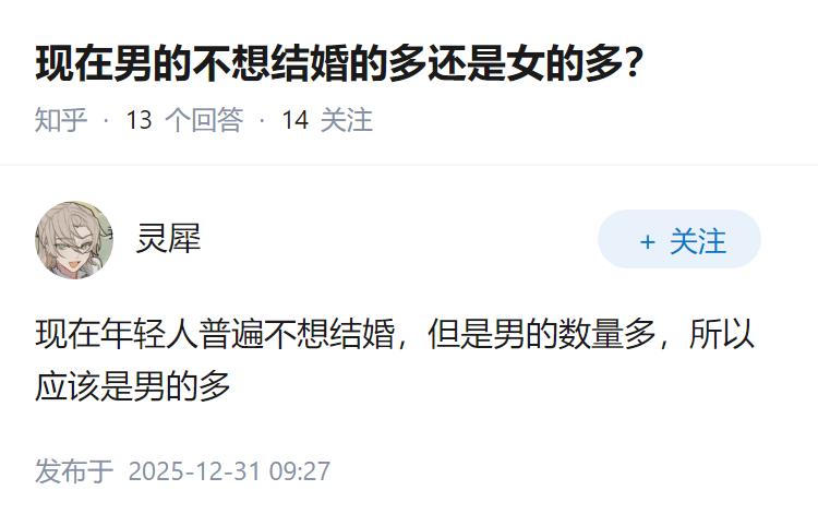 现在男的不想结婚的多还是女的多？