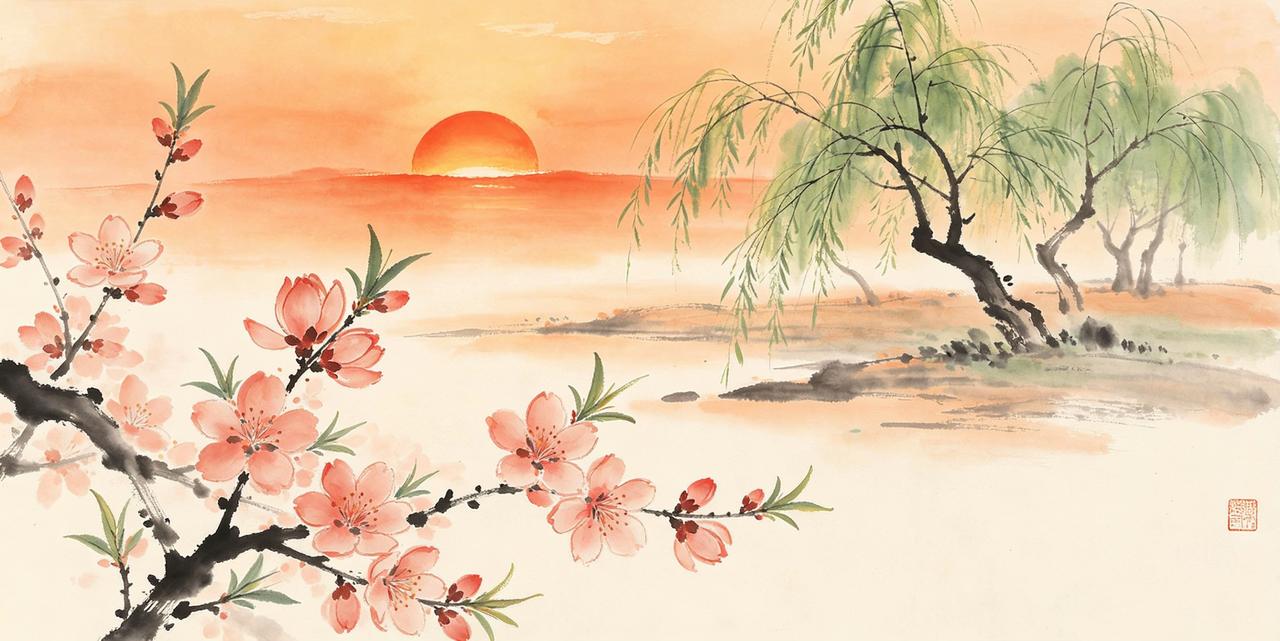 上联：日出花含笑，诚邀下联春来柳舞腰