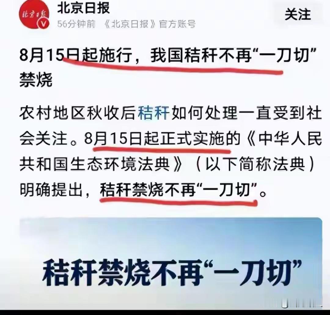 8月15日正式实施！秸秆禁烧全面取消一刀切，新规终于体谅农民实际种地难处！

 