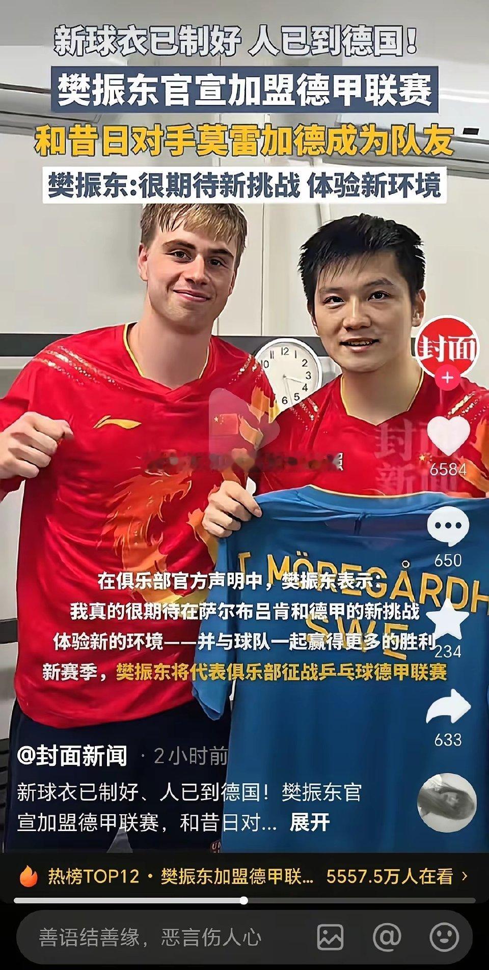 樊振东跑去德甲打球这事儿，真的把我看热血了！这说明啥？说明咱小胖早就是世界体育圈