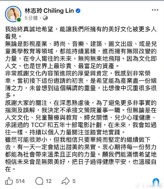 林志玲拒绝文策院董事一职林志玲不承接文策院董事